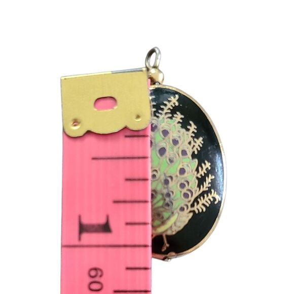 Peacock Enamel Pendant with Black and Gold Accents - Picture 2 of 2